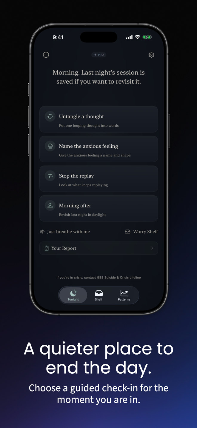 Stillpoint on iPhone, primary screen