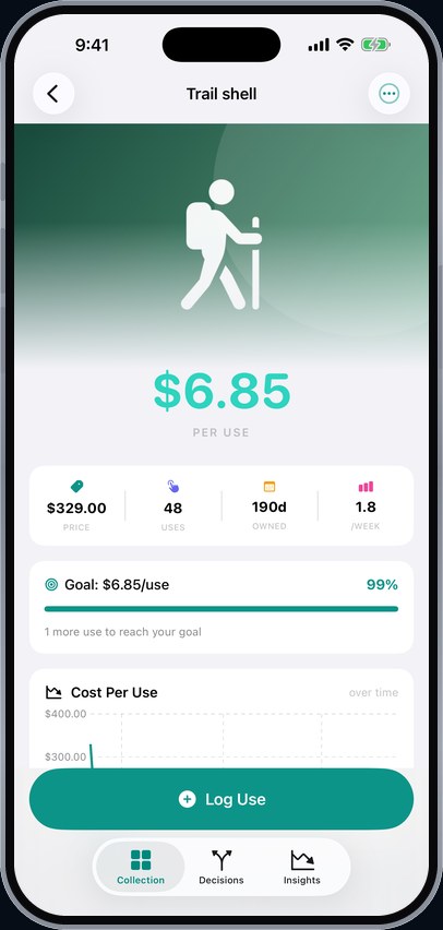 CostCurve on iPhone, screen 1