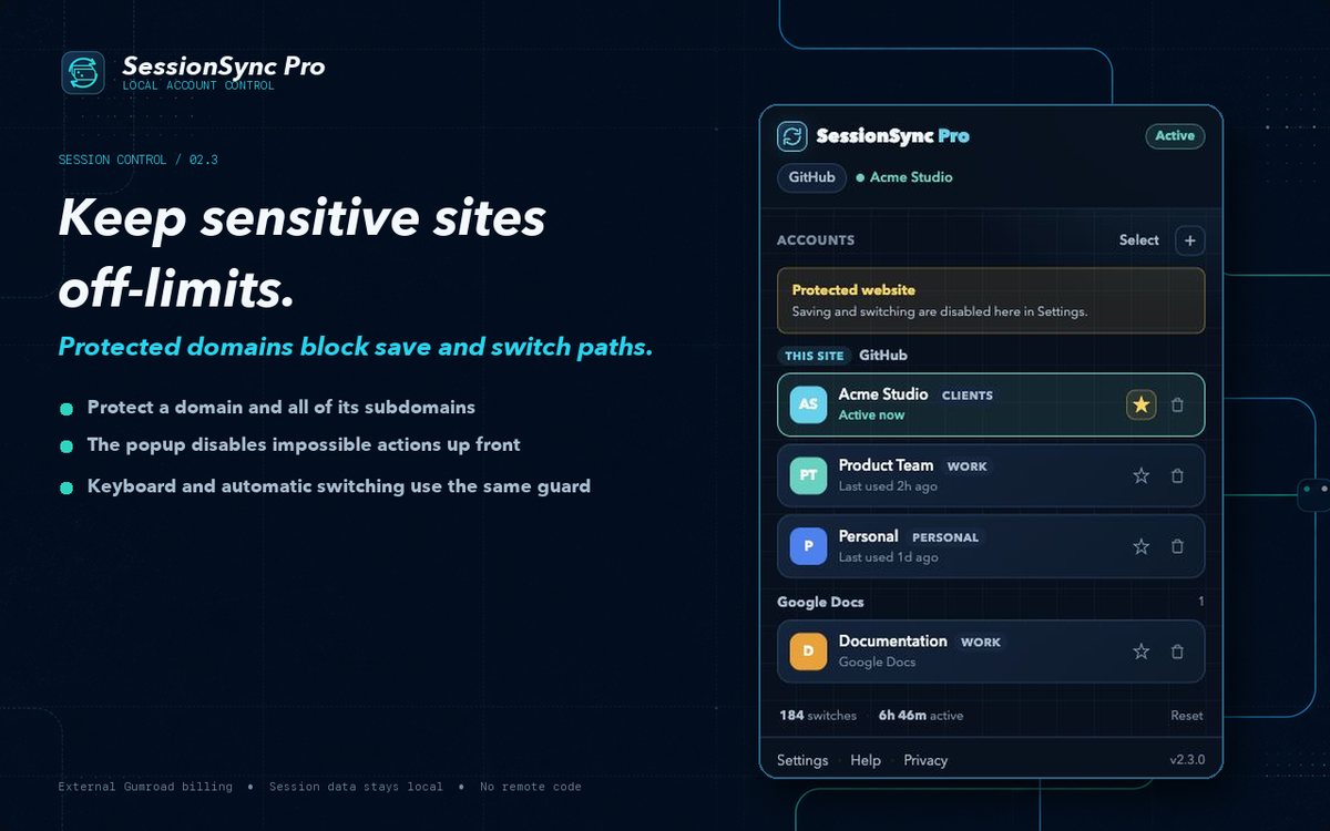 SessionSync Pro in use in the browser